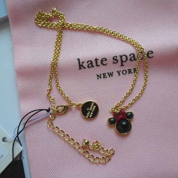 New Disney x Kate Spade Minnie Mouse Necklace Pendant Goldtone With Dust Bag - Picture 4 of 12